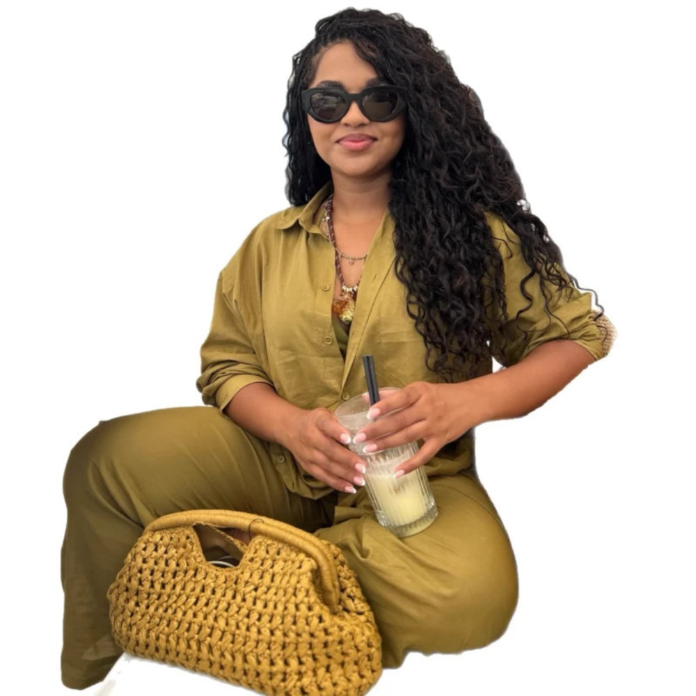 ZARA Plus Size Solid Color Notch Lapel Cardigan and African Loose Pants Set